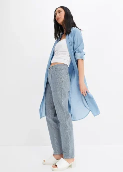 Jean barrel, taille mi-haute, rayé