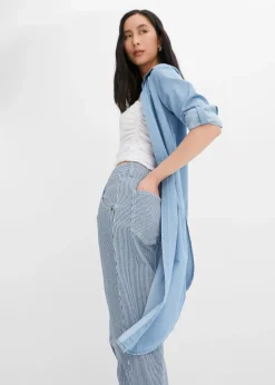 Jean barrel, taille mi-haute, rayé