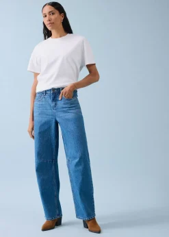 Jean barrel taille mi-haute