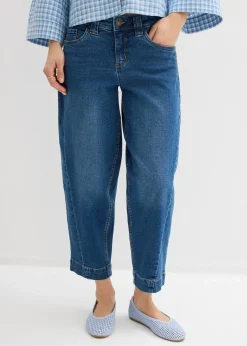 Jean barrel taille mi-haute, cropped