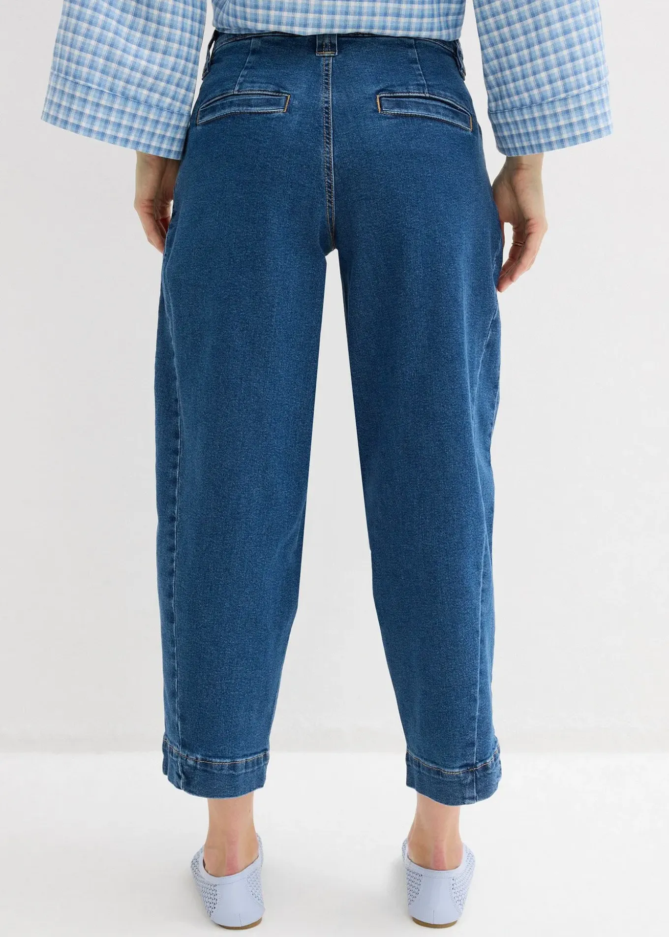 Jean barrel taille mi-haute, cropped