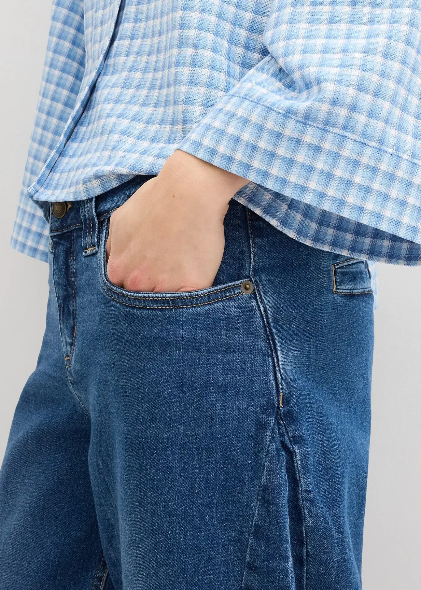 Jean barrel taille mi-haute, cropped