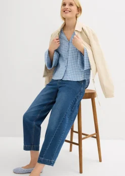 Jean barrel taille mi-haute, cropped