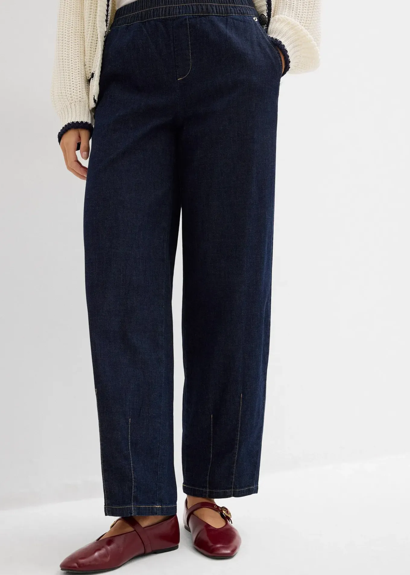 Jean barrel taille mi-haute élastiquée