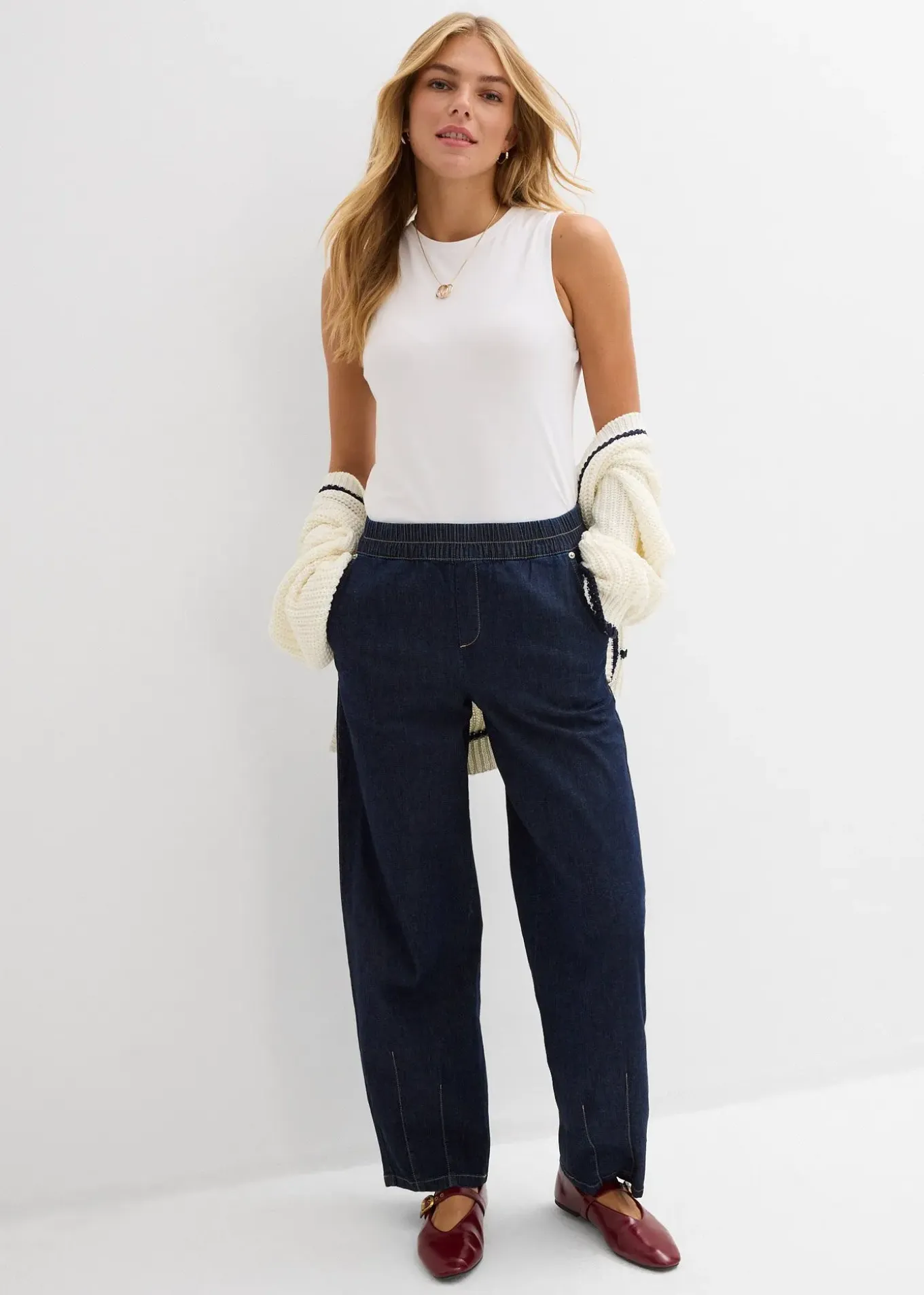 Jean barrel taille mi-haute élastiquée