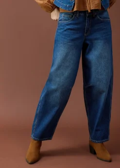 Jean barrel taille mi-haute