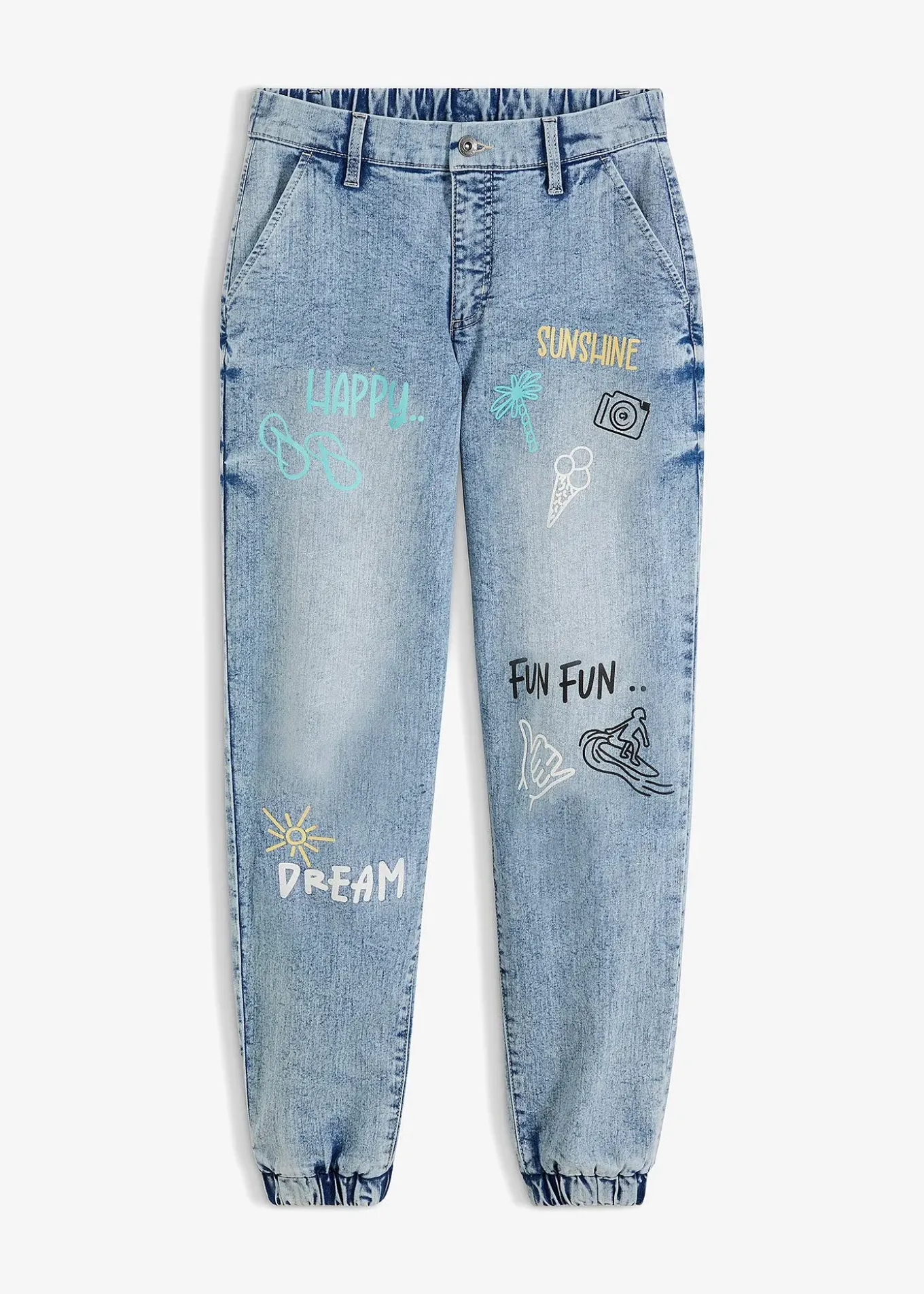 Jean barrel, taille mi-haute et élastiquée