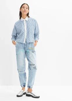 Jean barrel, taille mi-haute et élastiquée