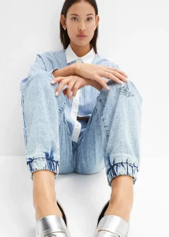 Jean barrel, taille mi-haute et élastiquée