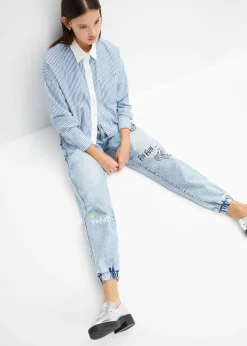 Jean barrel, taille mi-haute et élastiquée