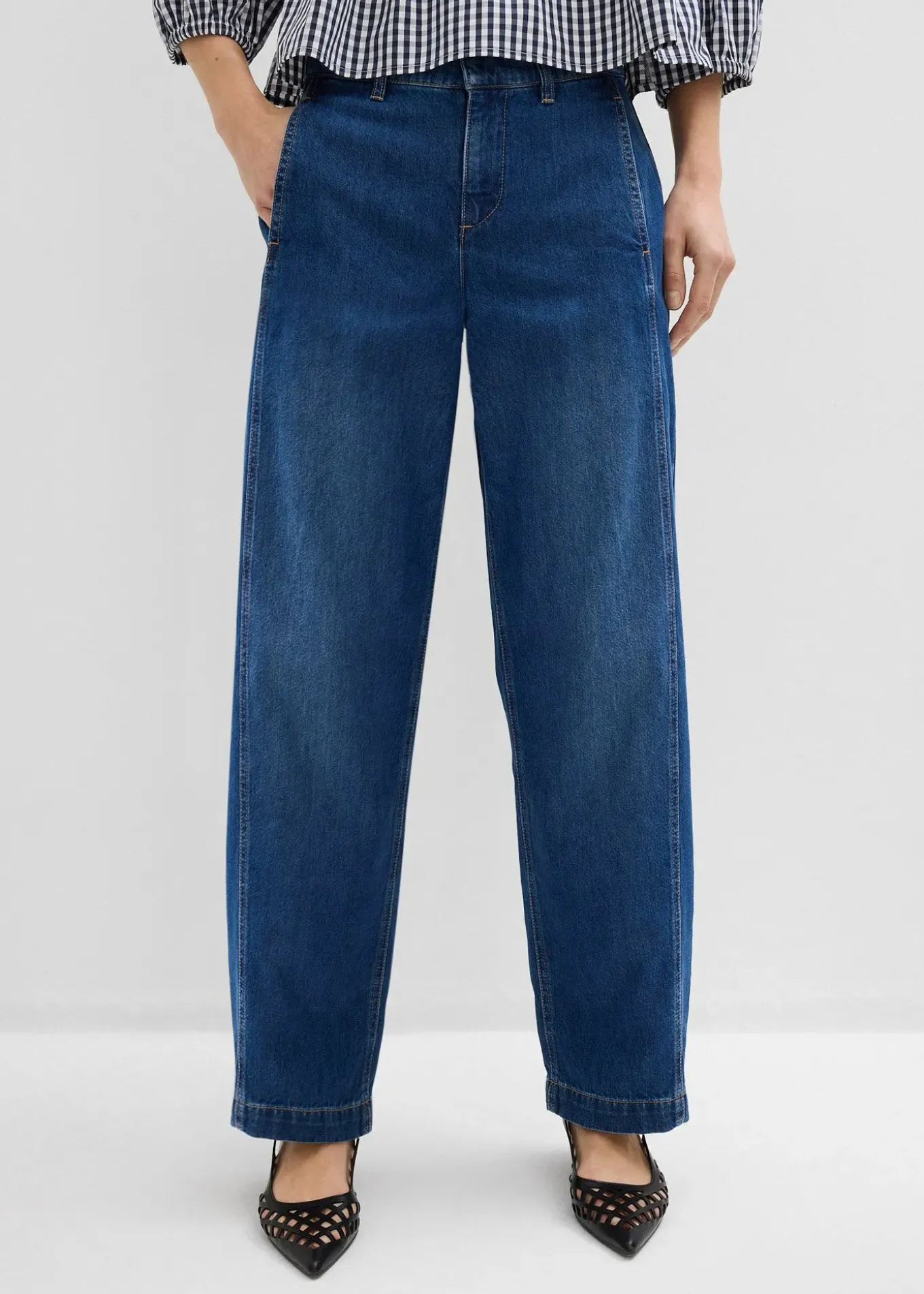 Jean barrel, taille mi-haute