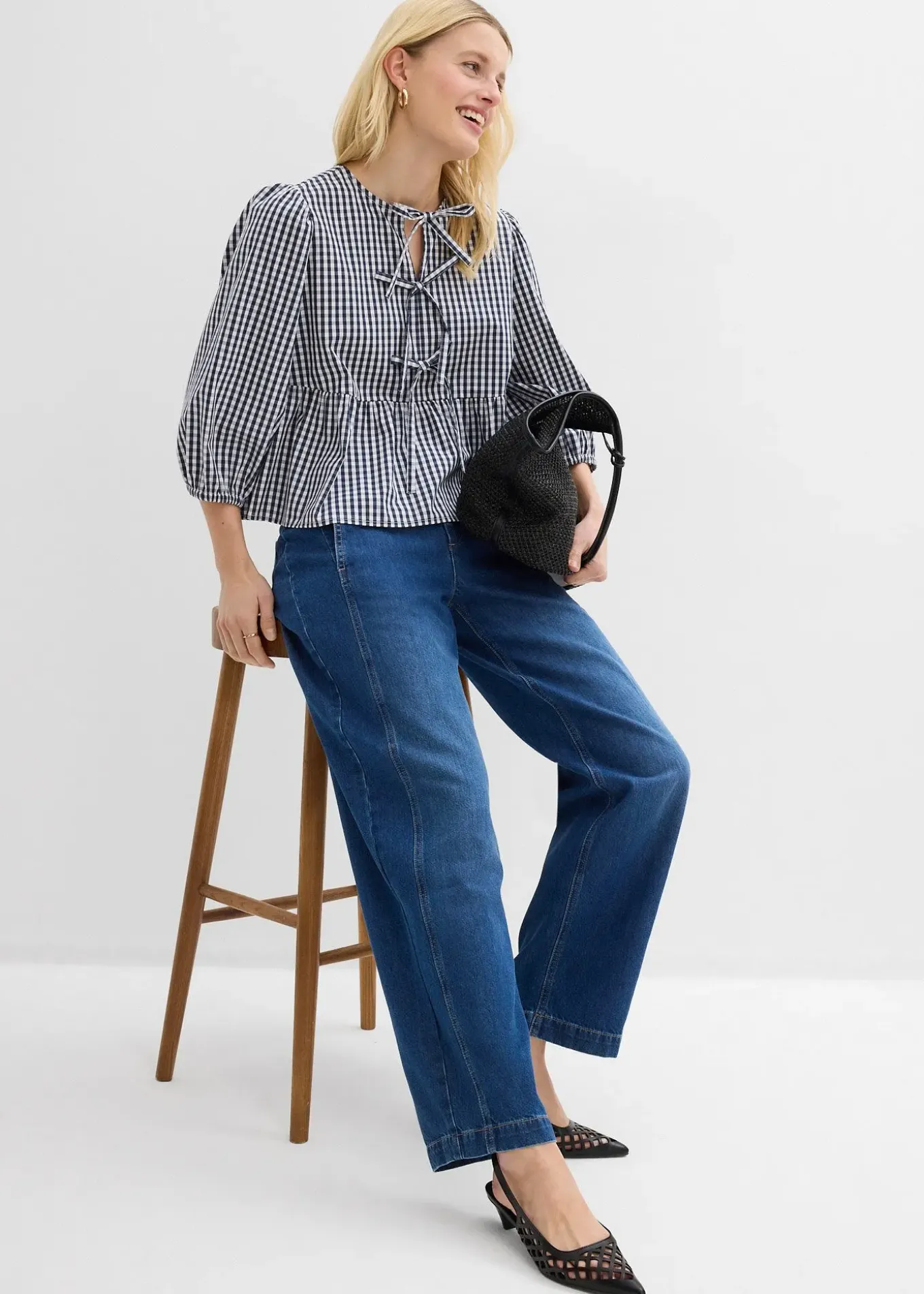 Jean barrel, taille mi-haute