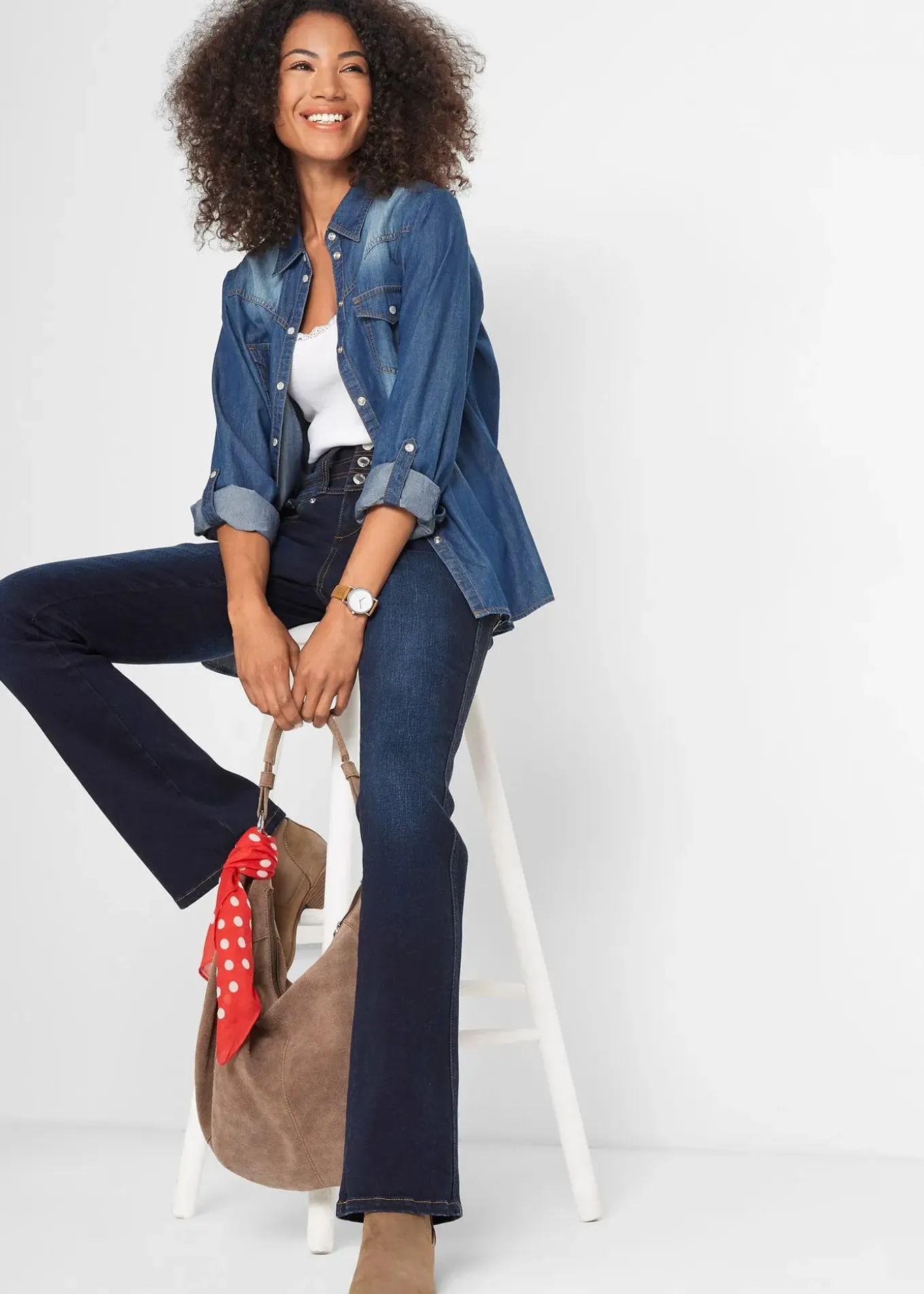 Jean bootcut taille haute, sculptant