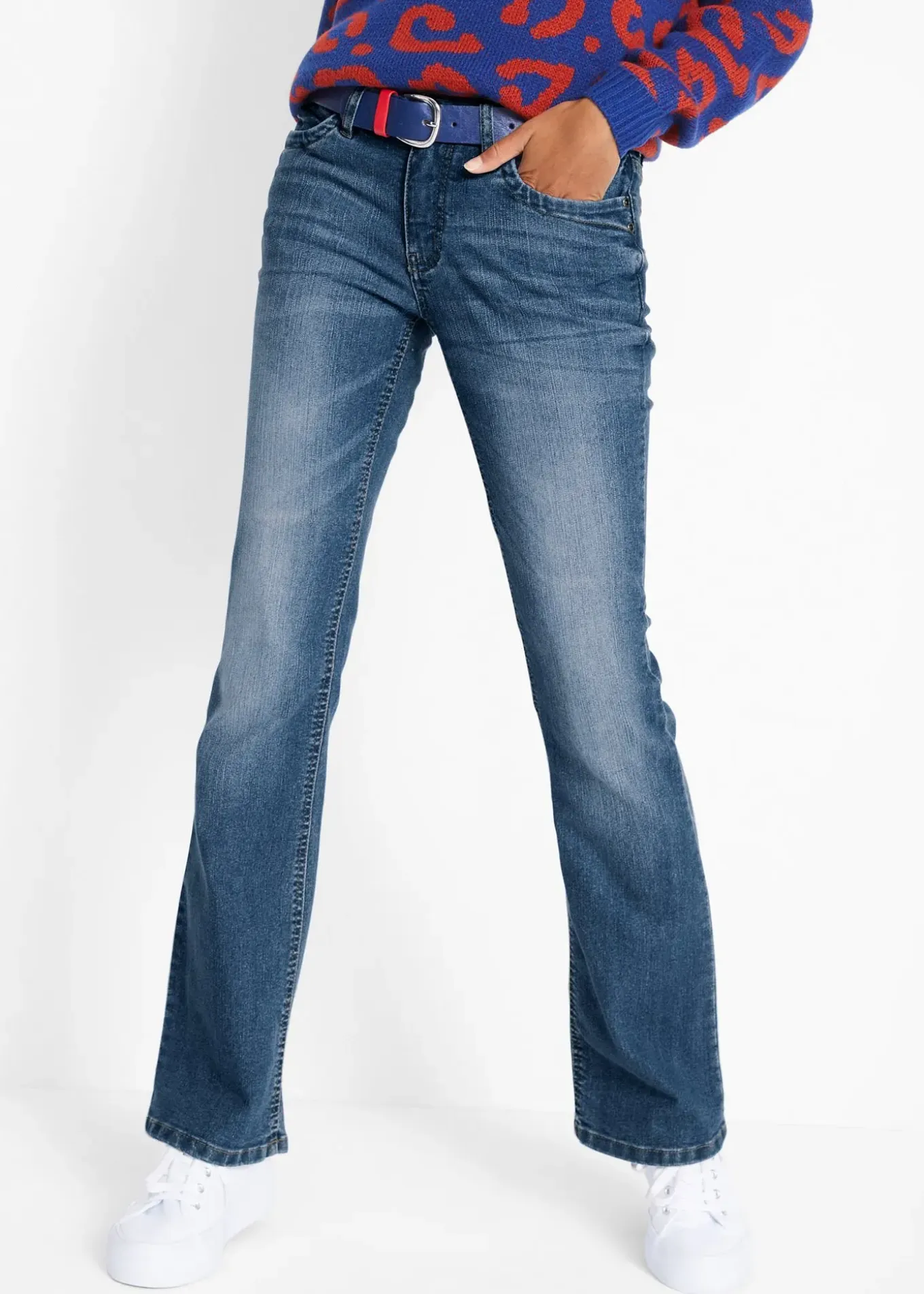 Jean bootcut taille mi-haute, extensible et confortable