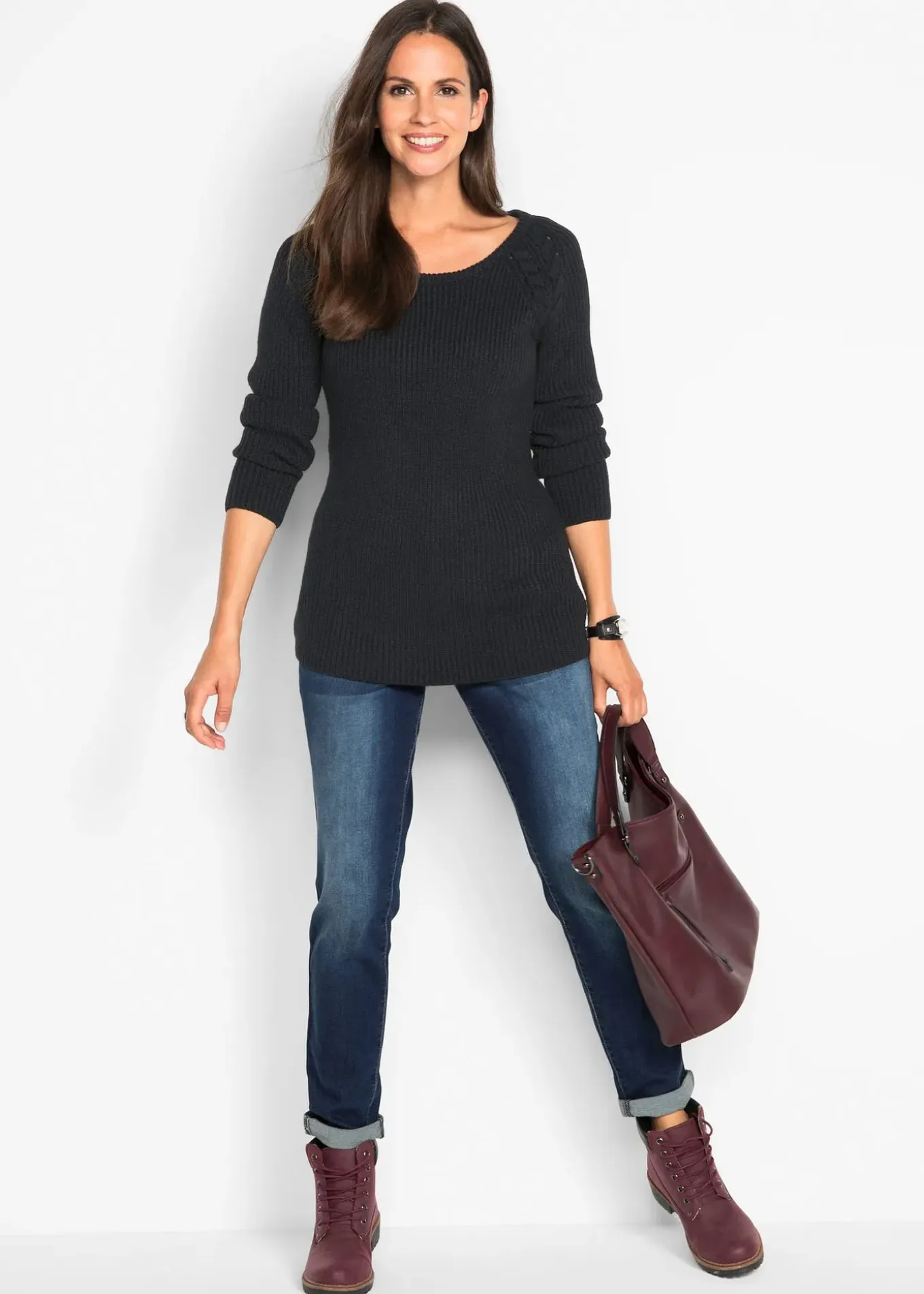 Jean boyfriend taille mi-haute, extensible