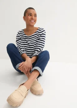 Jean boyfriend taille mi-haute, extensible