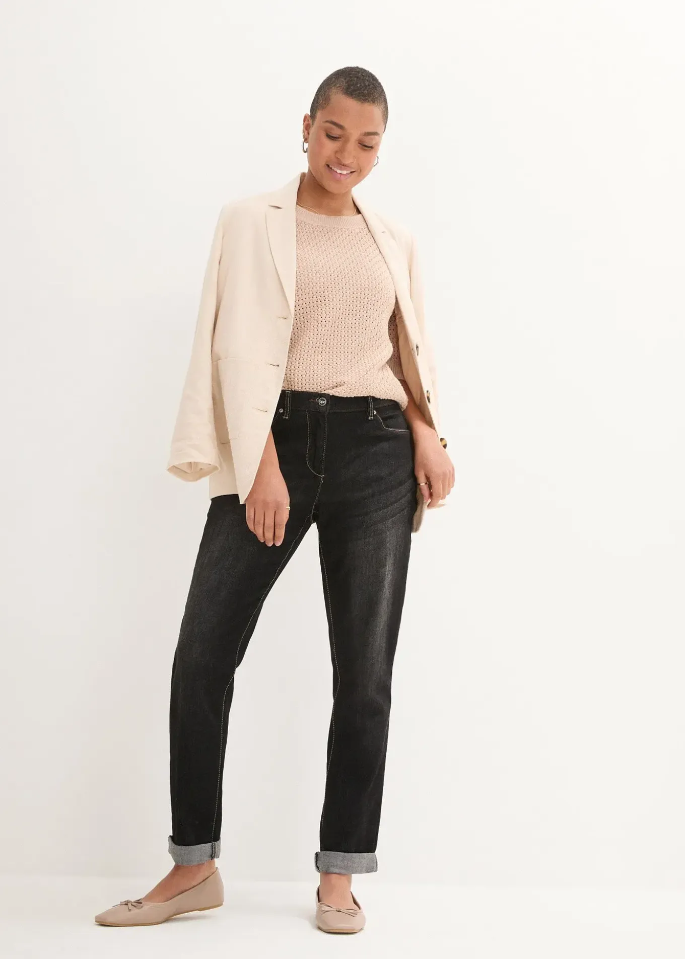 Jean boyfriend taille mi-haute, extensible