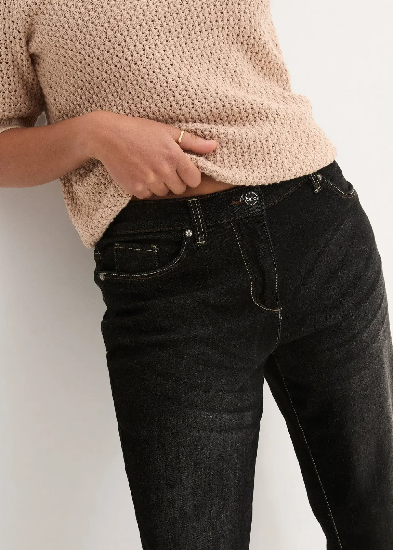Jean boyfriend taille mi-haute, extensible