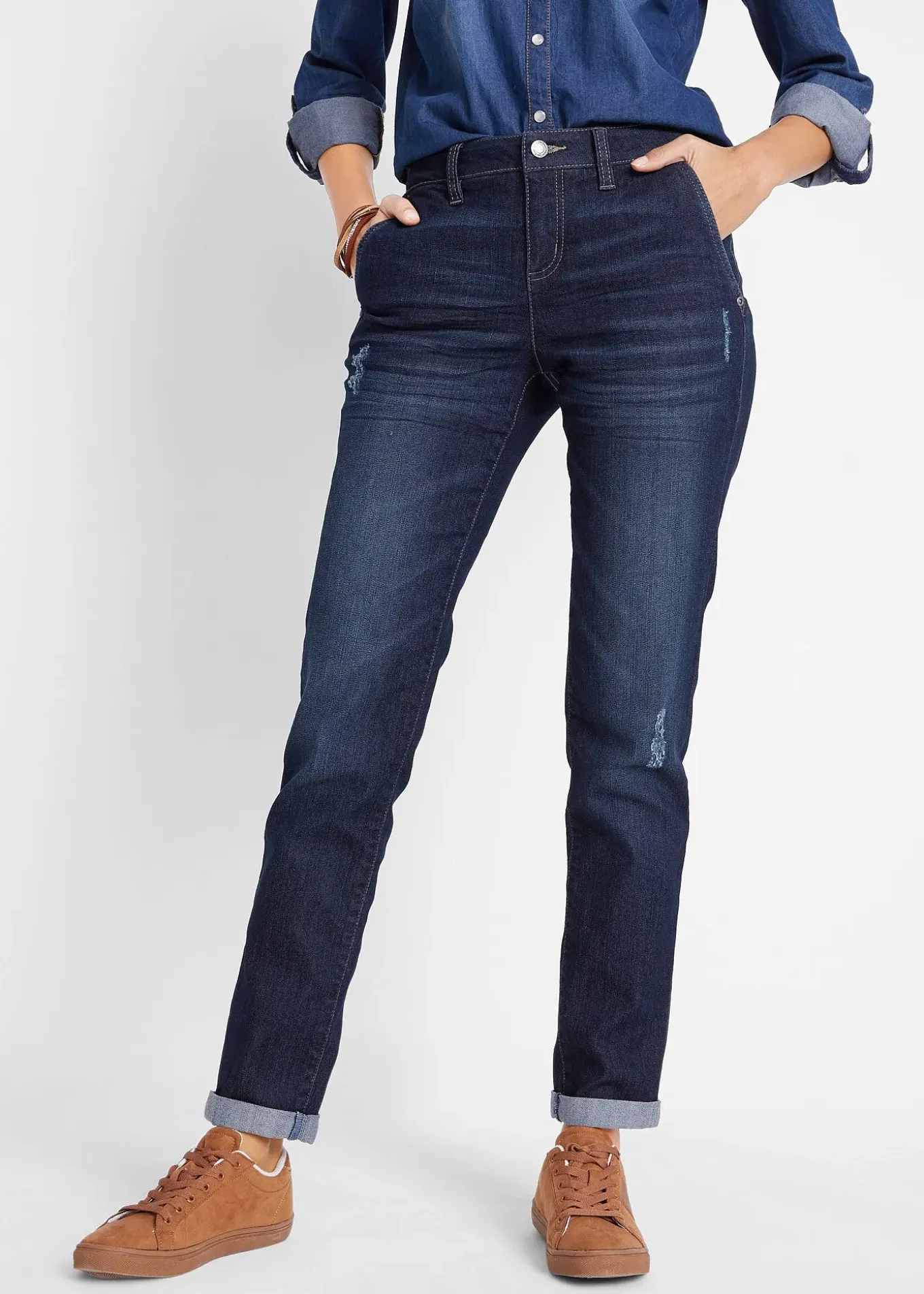 Jean boyfriend taille mi-haute, extensible