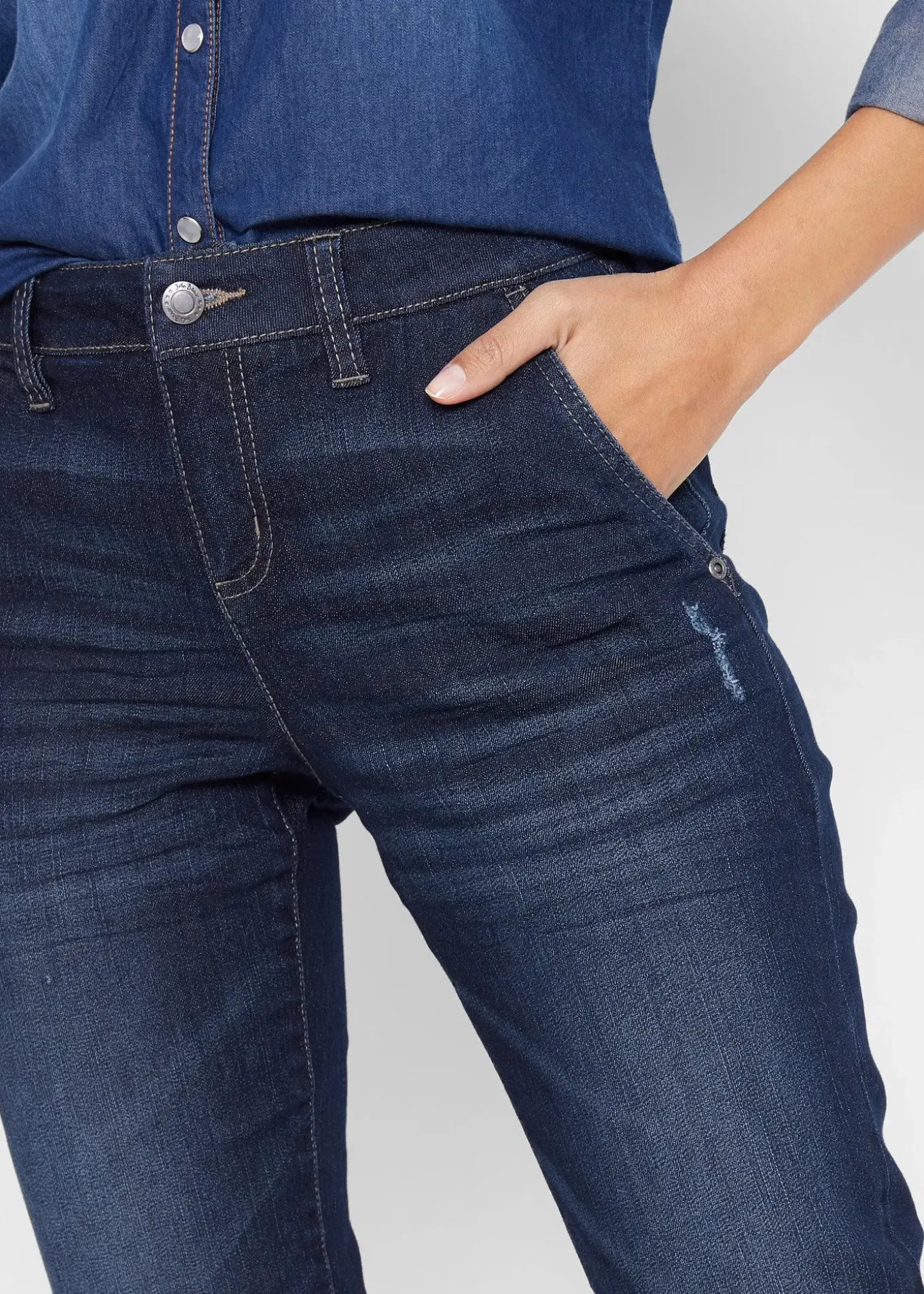 Jean boyfriend taille mi-haute, extensible