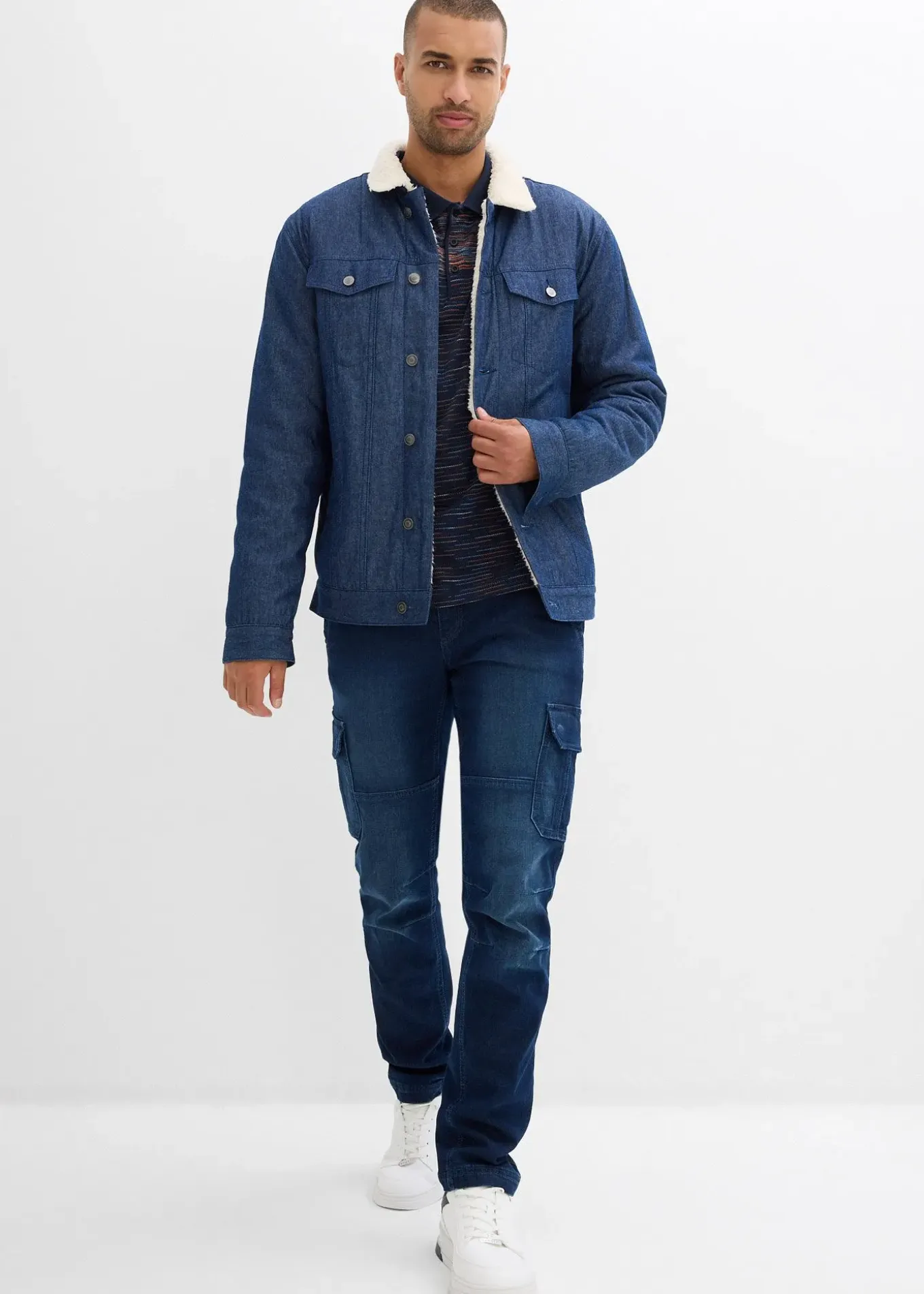 Jean cargo avec doublure thermique en flanelle et taille élastiquée, droit