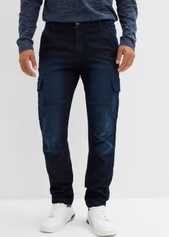 Jean cargo avec doublure thermique en flanelle et taille élastiquée, droit