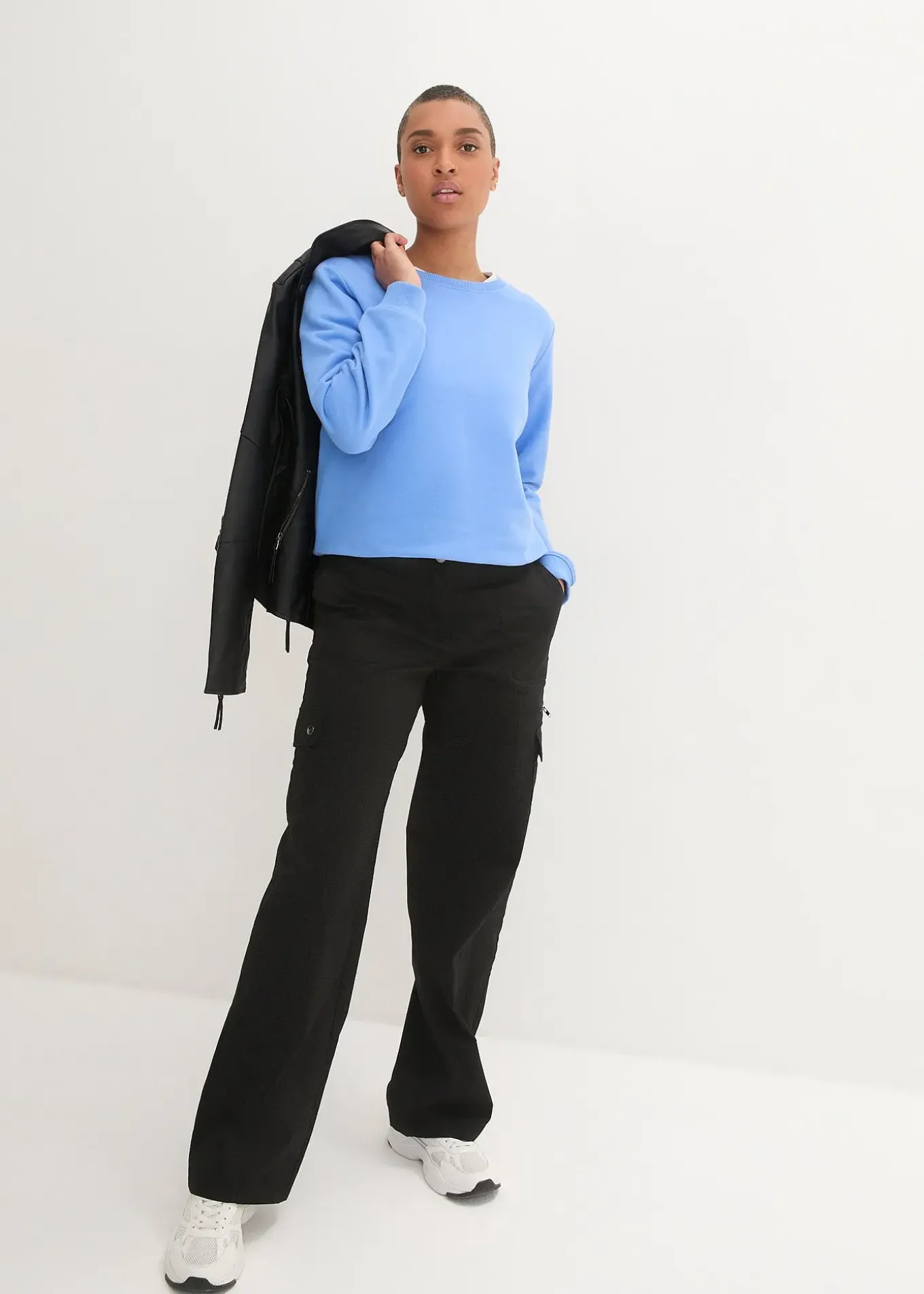 Jean cargo en coton, taille mi-haute