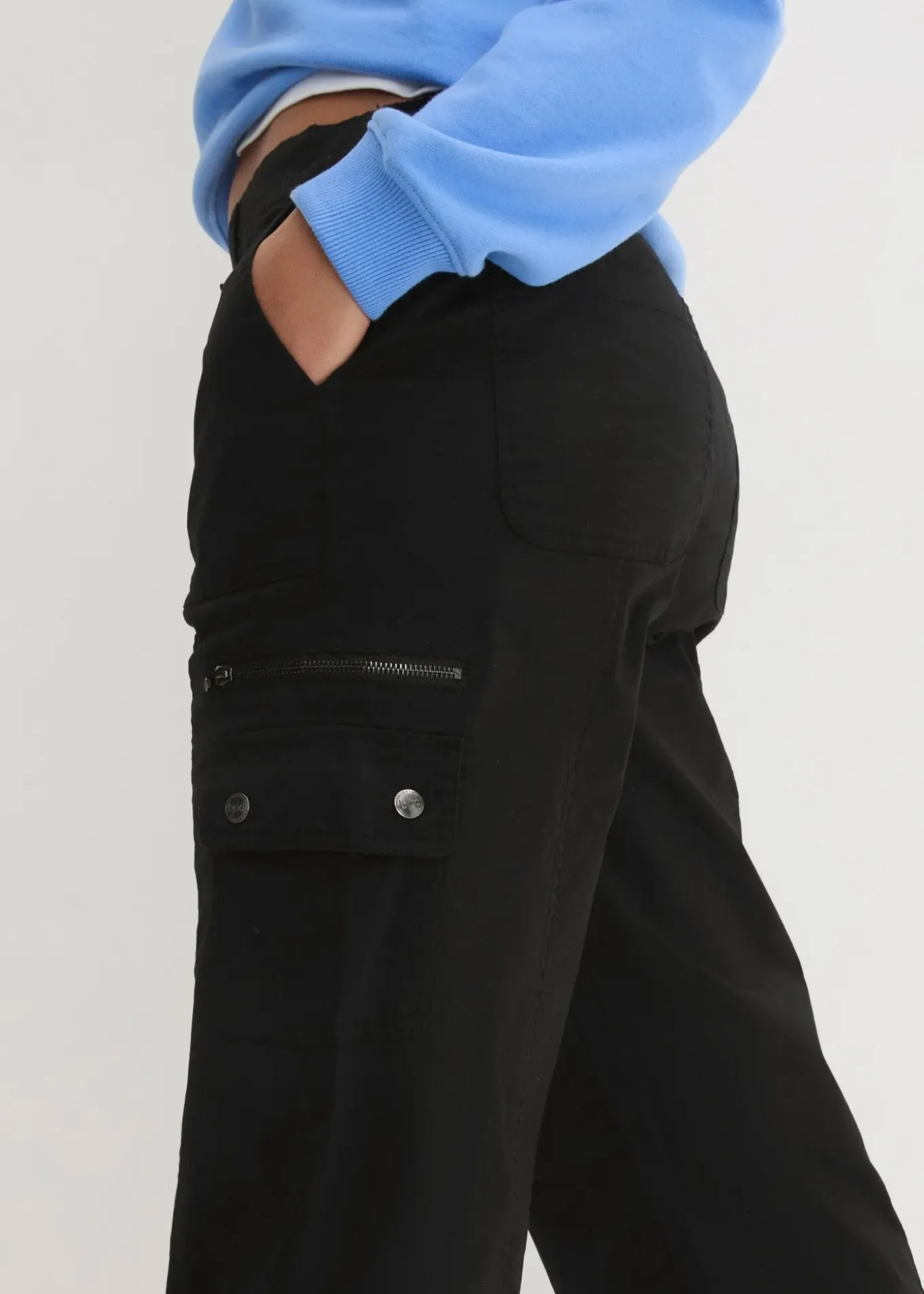 Jean cargo en coton, taille mi-haute