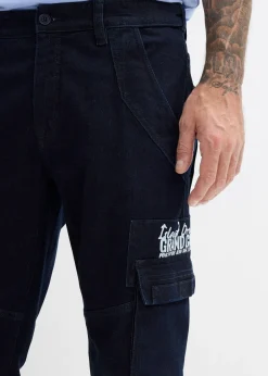 Jean cargo extensible loose taille élastiquée, droit