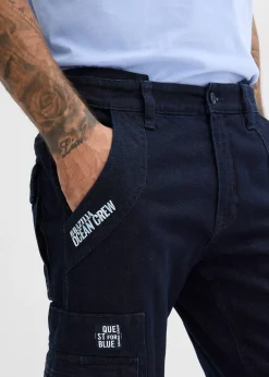 Jean cargo extensible loose taille élastiquée, droit