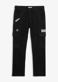 Jean cargo extensible loose taille élastiquée, droit