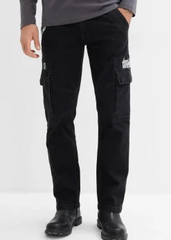 Jean cargo extensible loose taille élastiquée, droit