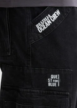 Jean cargo extensible loose taille élastiquée, droit