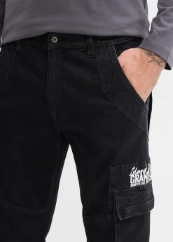 Jean cargo extensible loose taille élastiquée, droit