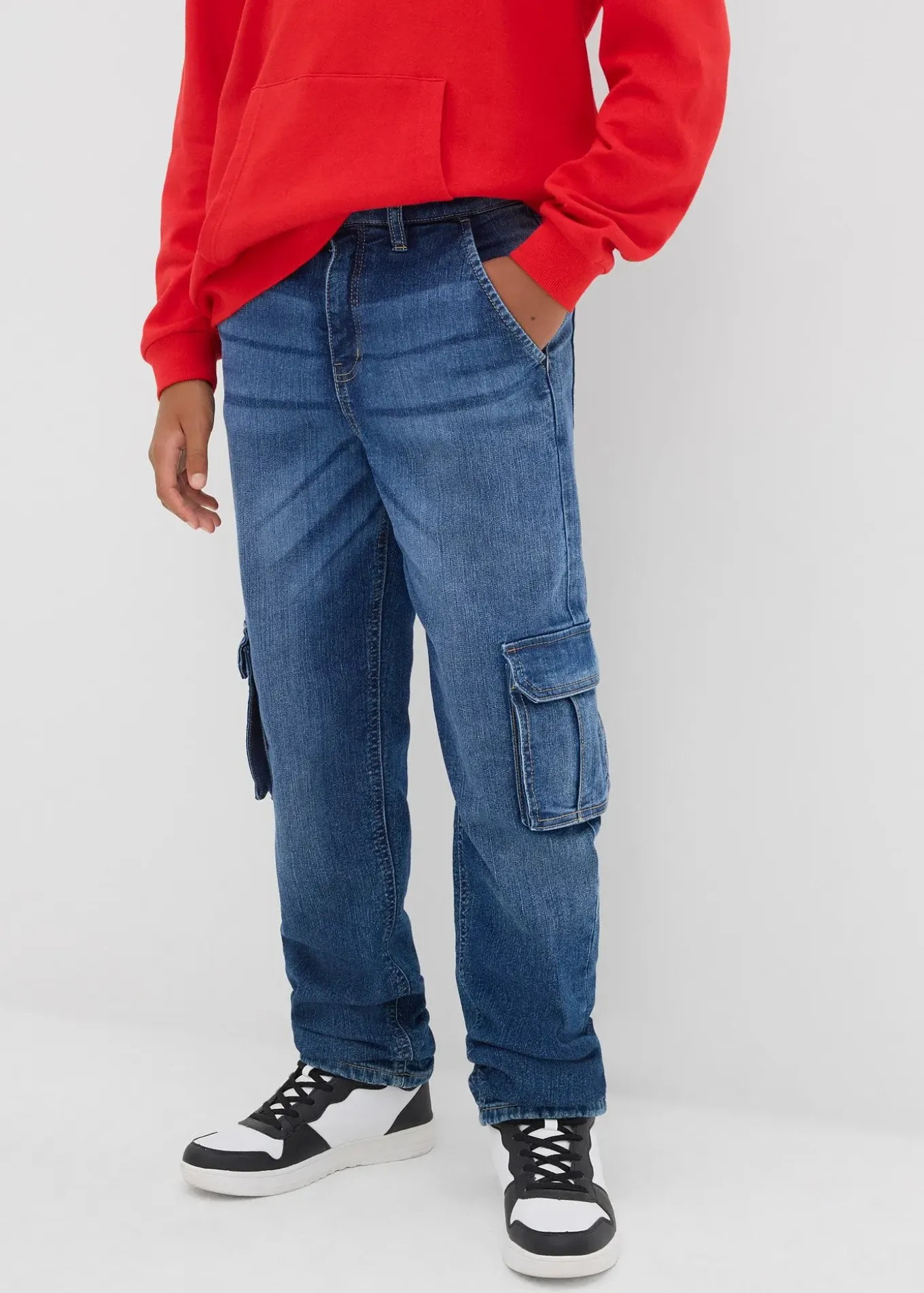 Jean cargo loose, doublure chaude en jersey, fuselé
