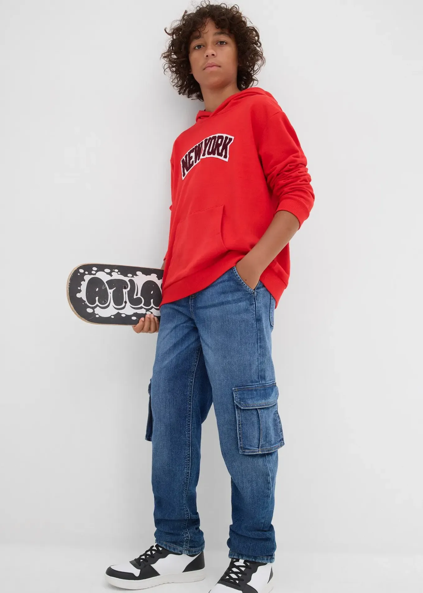 Jean cargo loose, doublure chaude en jersey, fuselé