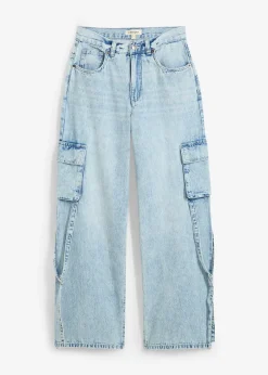 Jean cargo taille mi-haute, peu extensible, long