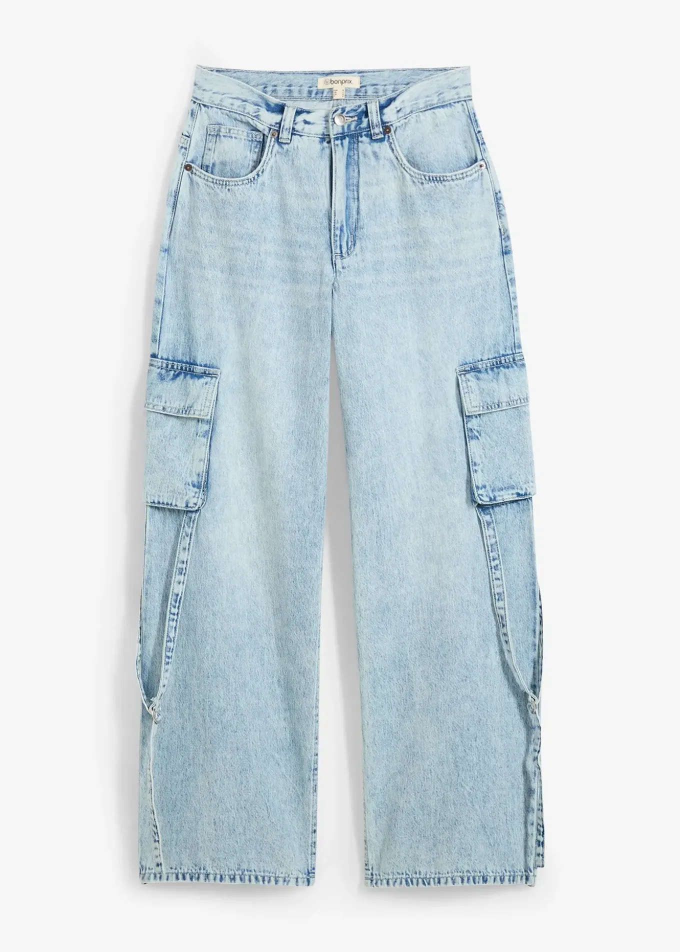 Jean cargo taille mi-haute, peu extensible, long