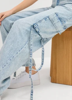 Jean cargo taille mi-haute, peu extensible, long