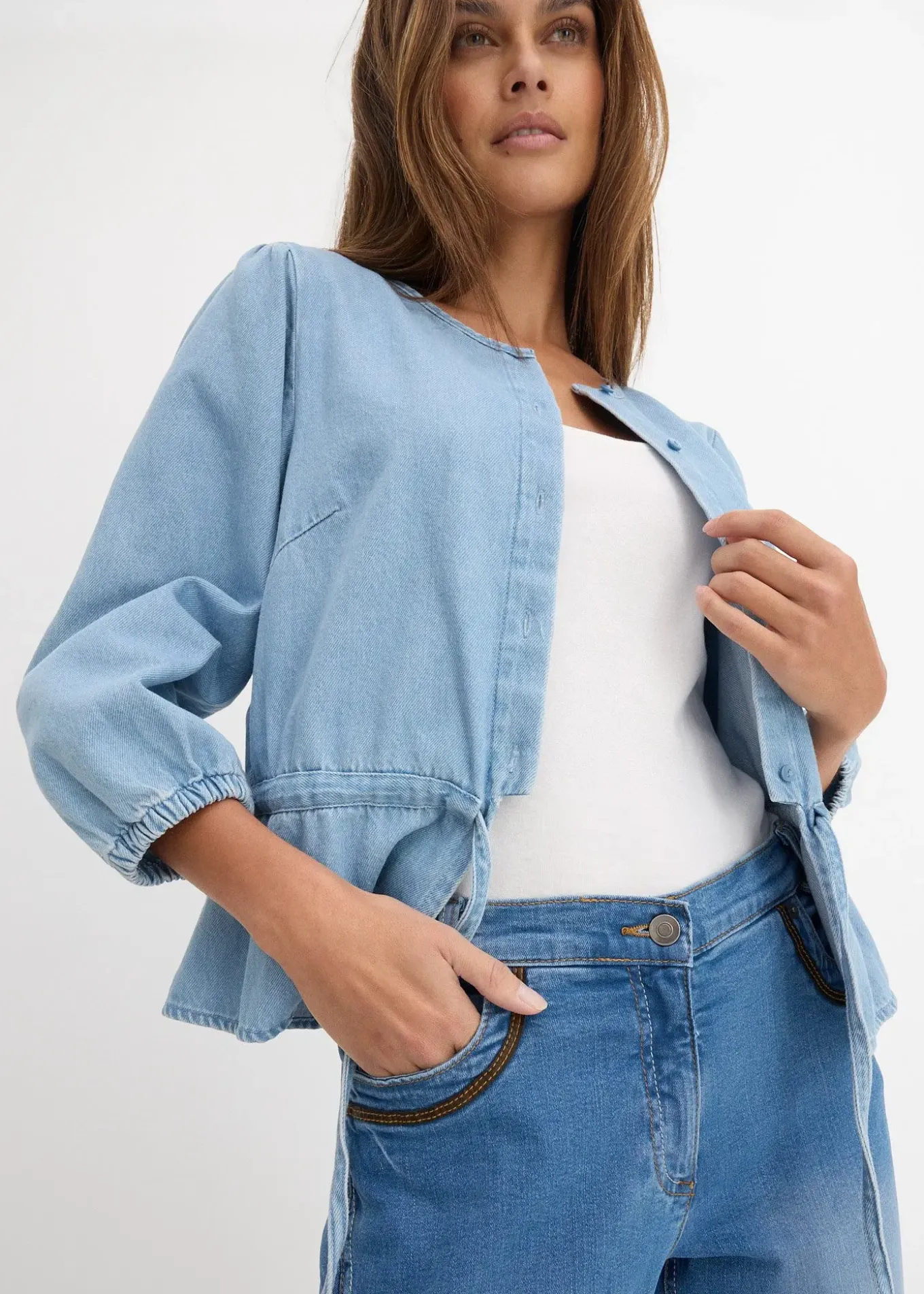 Jean corsaire slim, taille mi-haute