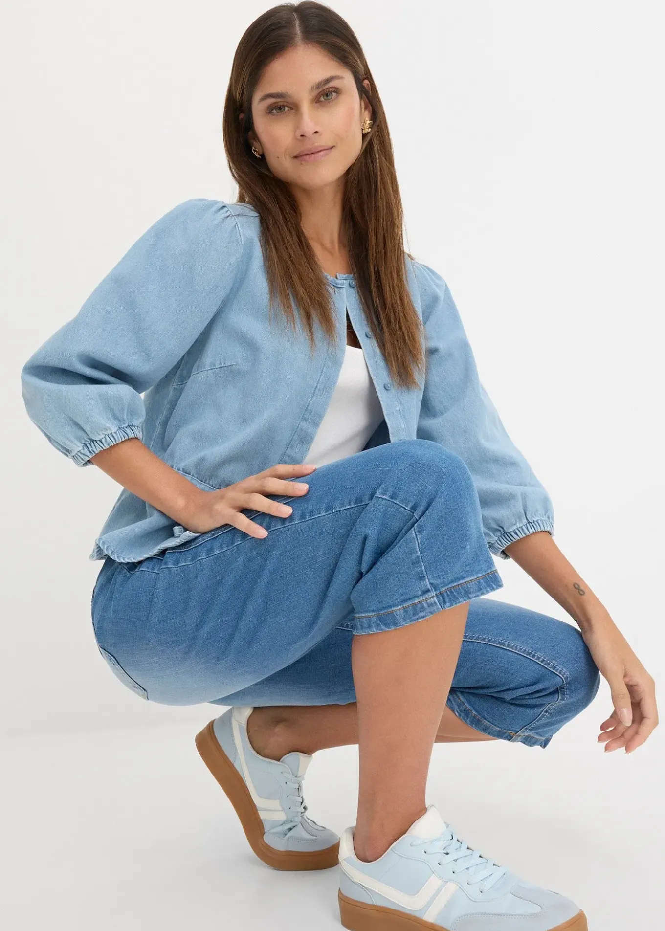 Jean corsaire slim, taille mi-haute