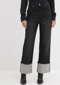 Jean droit à revers, taille haute