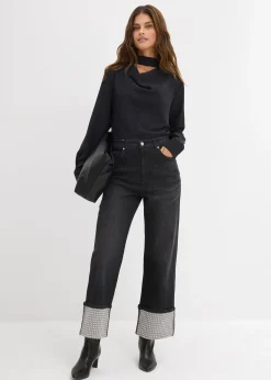 Jean droit à revers, taille haute