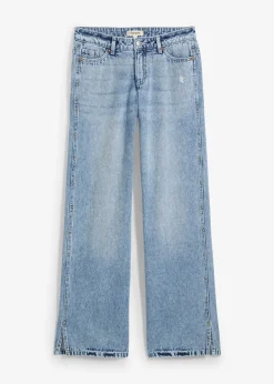 Jean droit et ample, taille mi-haute, peu extensible