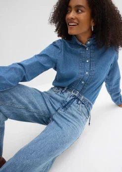 Jean droit et loose, taille mi-haute, coton