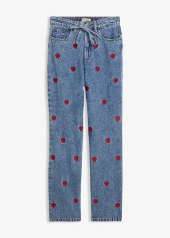 Jean droit et loose, taille haute, coton