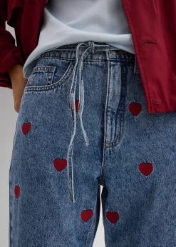 Jean droit et loose, taille haute, coton