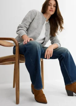 Jean droit et loose, taille haute, peu extensible