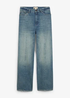 Jean droit et loose, taille haute, peu extensible