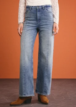 Jean droit et loose, taille haute, peu extensible